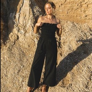 Solai the Label Margot Ruffled Smocked Jumpsuit Black | Medium